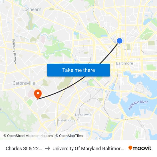 Charles St & 22nd St to University Of Maryland Baltimore (Umbc) map