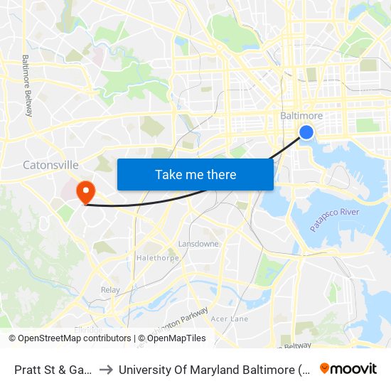 Pratt St & Gay St to University Of Maryland Baltimore (Umbc) map
