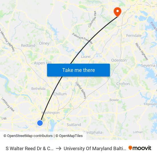 S Walter Reed Dr & Columbia Pi to University Of Maryland Baltimore (Umbc) map