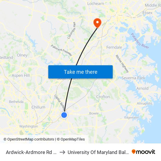Ardwick-Ardmore Rd & Ardwick Pl to University Of Maryland Baltimore (Umbc) map