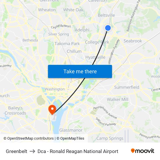 Greenbelt to Dca - Ronald Reagan National Airport map