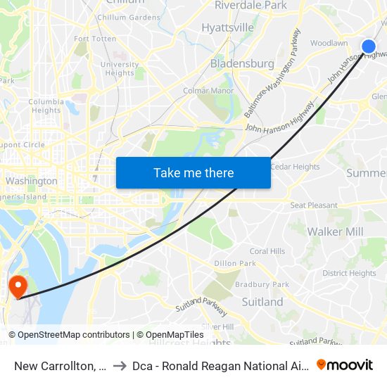 New Carrollton, Md to Dca - Ronald Reagan National Airport map