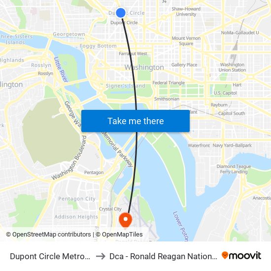 Dupont Circle Metro Station to Dca - Ronald Reagan National Airport map