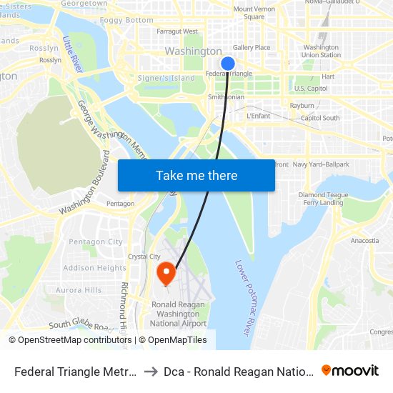 Federal Triangle Metro Station to Dca - Ronald Reagan National Airport map