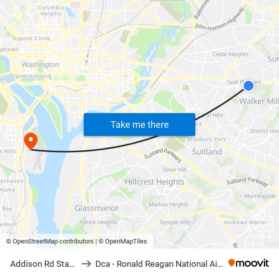 Addison Rd Station to Dca - Ronald Reagan National Airport map