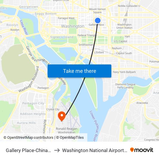 Gallery Place-Chinatown to Washington National Airport (Dca) map