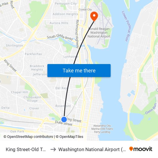 King Street-Old Town to Washington National Airport (Dca) map