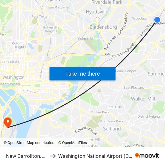 New Carrollton, Md to Washington National Airport (Dca) map