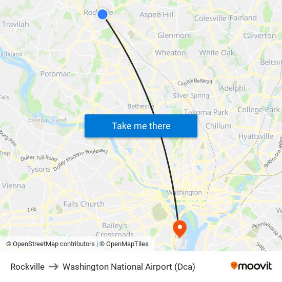 Rockville to Washington National Airport (Dca) map
