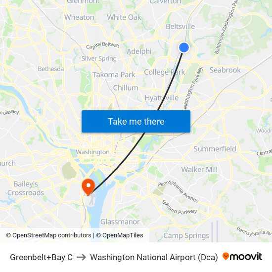 Greenbelt+Bay C to Washington National Airport (Dca) map