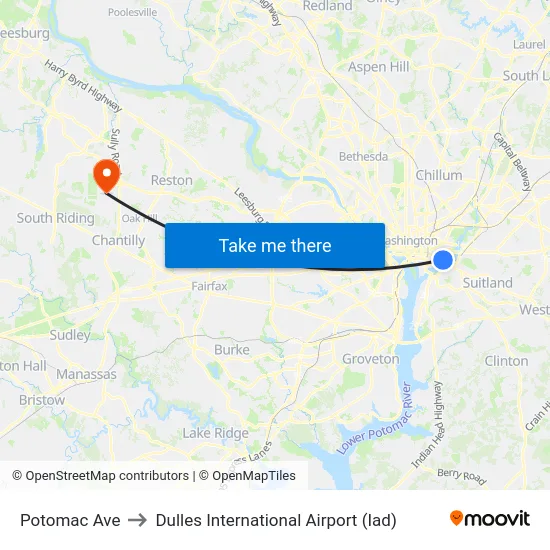 Potomac Ave to Dulles International Airport (Iad) map