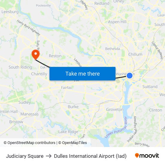 Judiciary Square to Dulles International Airport (Iad) map