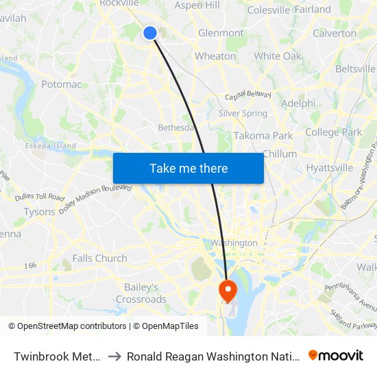 Twinbrook Metro Station to Ronald Reagan Washington National Airport (Dca) map