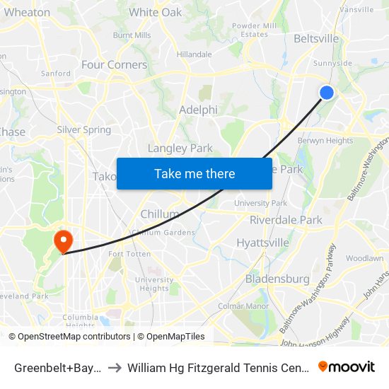 Greenbelt+Bay C to William Hg Fitzgerald Tennis Center map