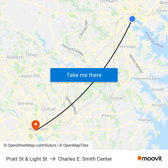 Pratt St & Light St to Charles E. Smith Center map