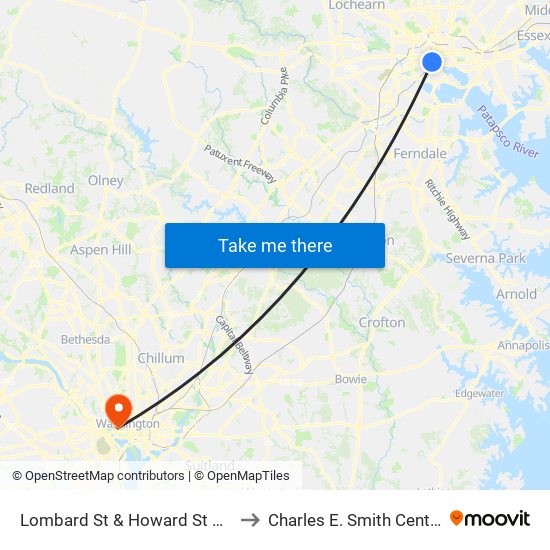 Lombard St & Howard St Wb to Charles E. Smith Center map