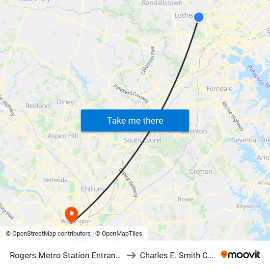 Rogers Metro Station Entrance Nb to Charles E. Smith Center map