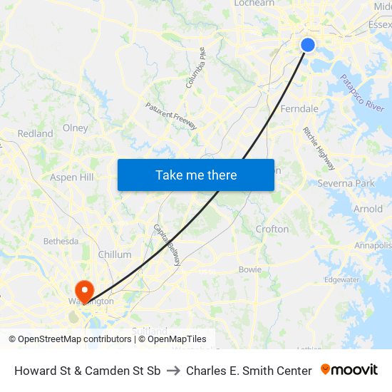 Howard St & Camden St Sb to Charles E. Smith Center map