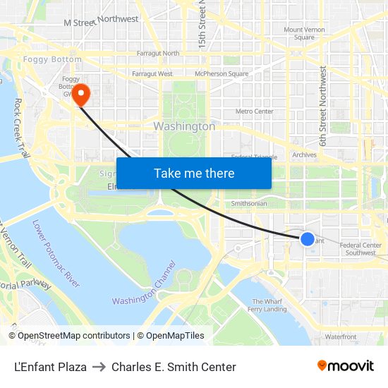 L'Enfant Plaza to Charles E. Smith Center map