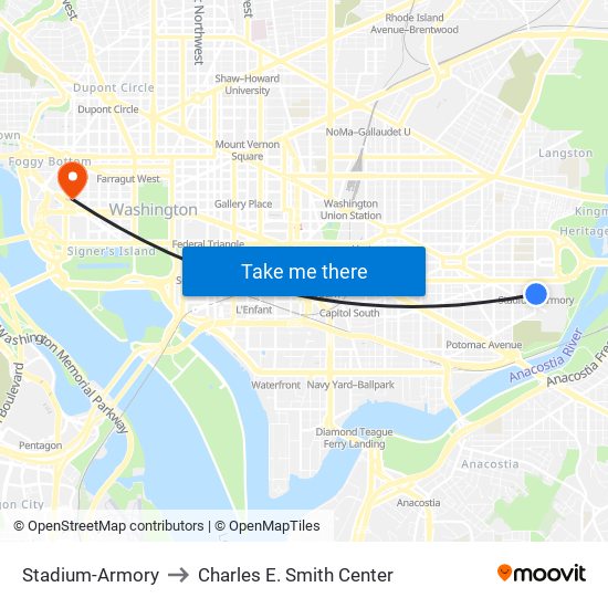 Stadium-Armory to Charles E. Smith Center map