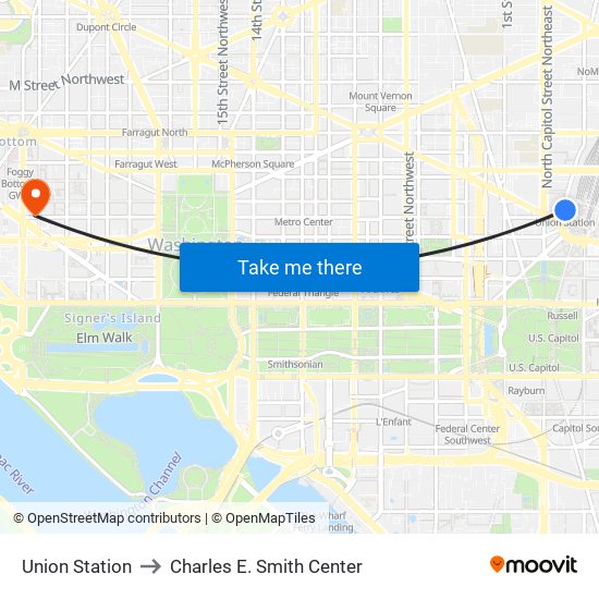 Union Station to Charles E. Smith Center map