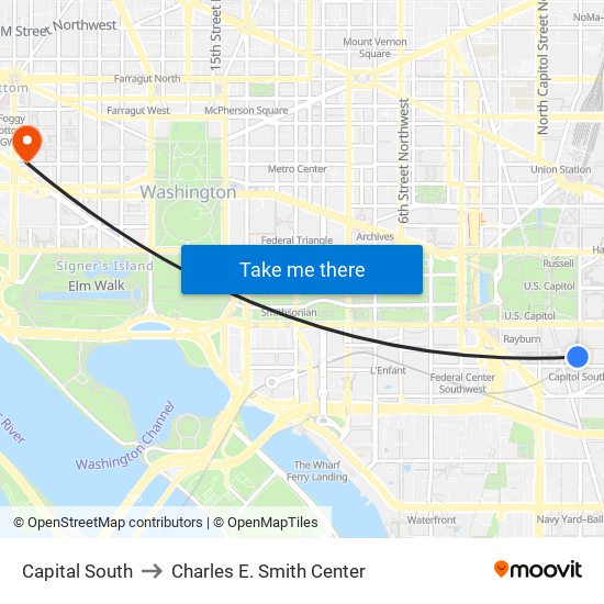 Capital South to Charles E. Smith Center map