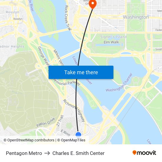 Pentagon Metro to Charles E. Smith Center map