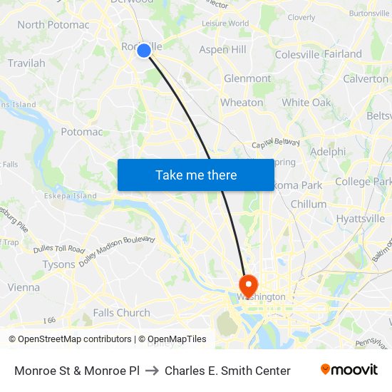 Monroe St & Monroe Pl to Charles E. Smith Center map
