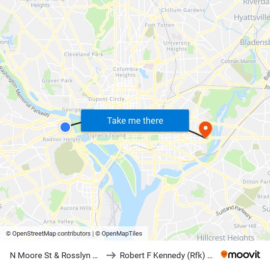 N Moore St & Rosslyn Station Bus Bay D to Robert F Kennedy (Rfk) Memorial Stadium map