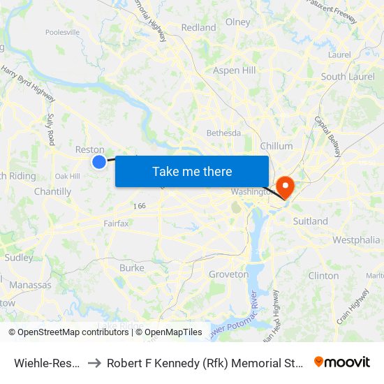 Wiehle-Reston to Robert F Kennedy (Rfk) Memorial Stadium map