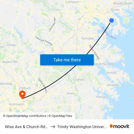 Wise Ave & Church Rd Eb to Trinity Washington University map