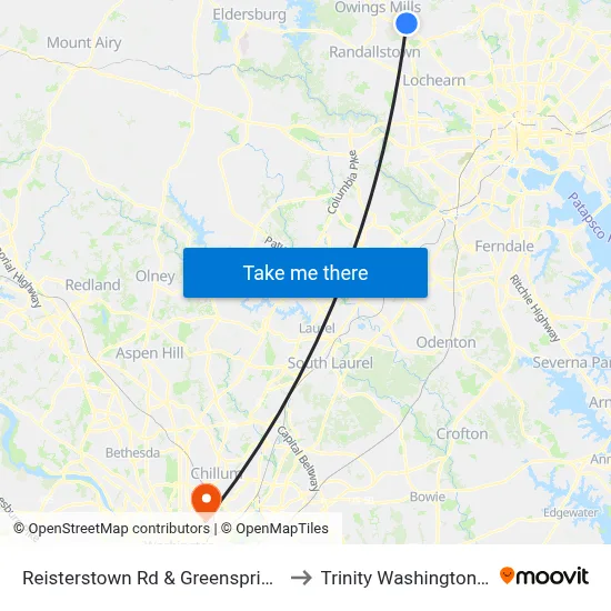 Reisterstown Rd & Greenspring Valley Rd Nb to Trinity Washington University map