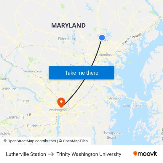 Lutherville Station to Trinity Washington University map