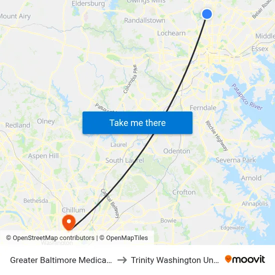 Greater Baltimore Medical Center to Trinity Washington University map
