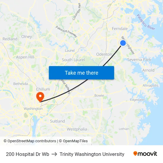 200 Hospital Dr Wb to Trinity Washington University map