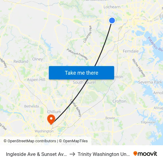 Ingleside Ave & Sunset Ave FS Eb to Trinity Washington University map