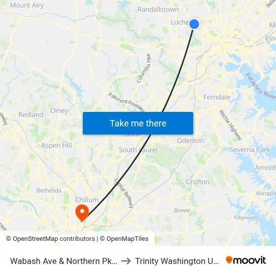 Wabash Ave & Northern Pkwy FS Sb to Trinity Washington University map