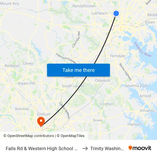 Falls Rd & Western High School And Polytechnic Institute Sb to Trinity Washington University map