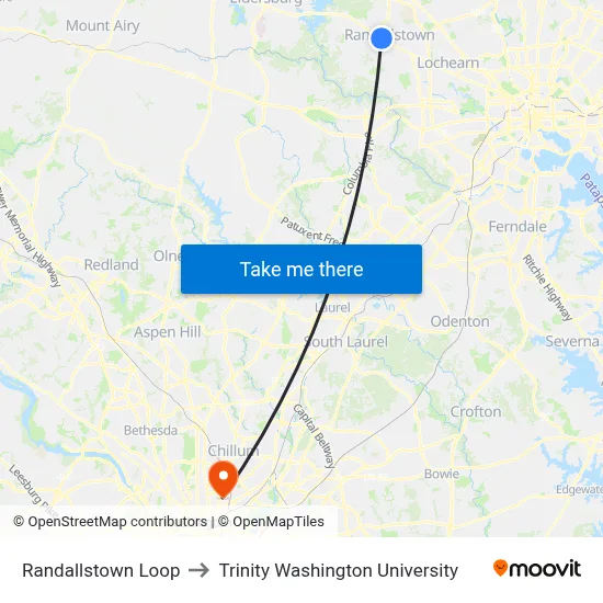 Randallstown Loop to Trinity Washington University map