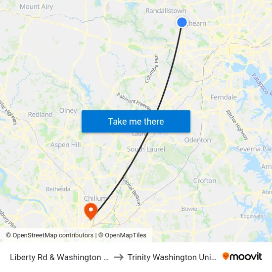 Liberty Rd & Washington Ave Sb to Trinity Washington University map