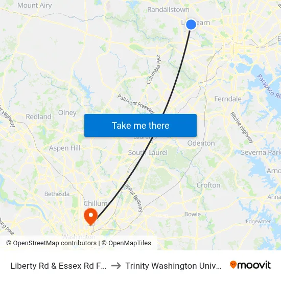 Liberty Rd & Essex Rd FS Sb to Trinity Washington University map
