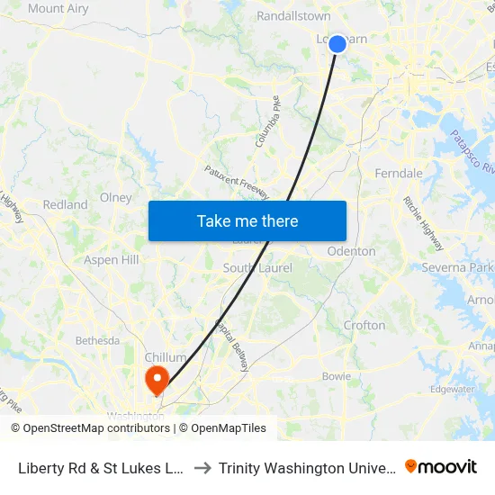Liberty Rd & St Lukes Ln Sb to Trinity Washington University map
