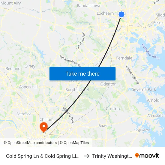 Cold Spring Ln & Cold Spring Light Rail Station Mid Wb to Trinity Washington University map