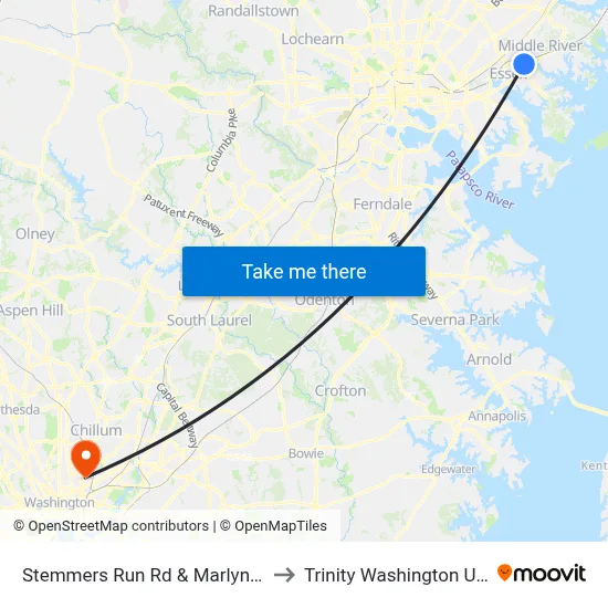 Stemmers Run Rd & Marlyn Ave FS Nb to Trinity Washington University map