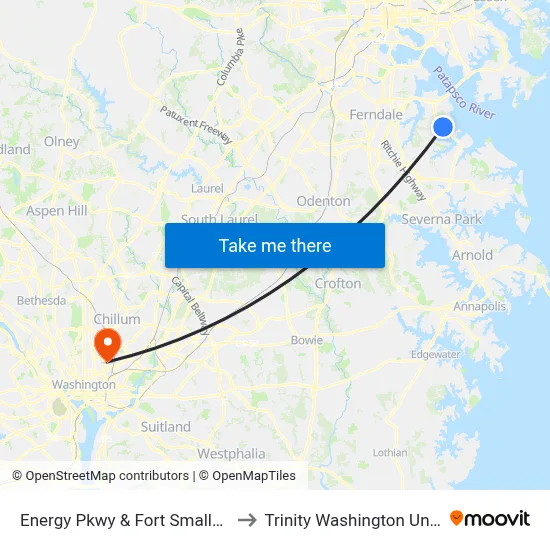 Energy Pkwy & Fort Smallwood Rd to Trinity Washington University map