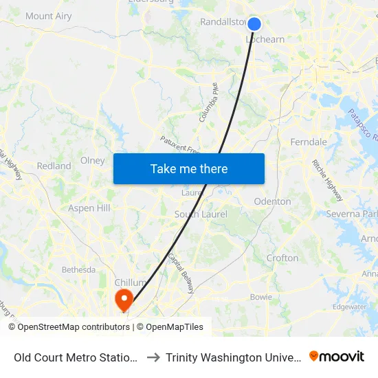 Old Court Metro Station Sb to Trinity Washington University map