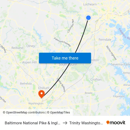 Baltimore National Pike & Ingleside Ave FS Wb to Trinity Washington University map