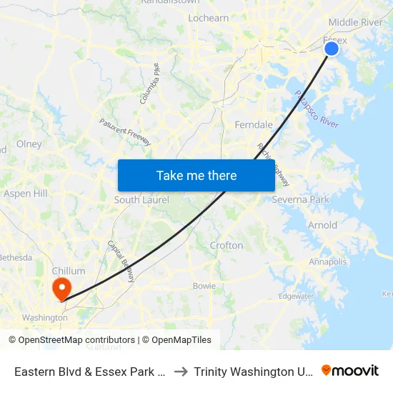 Eastern Blvd & Essex Park & Ride Wb to Trinity Washington University map