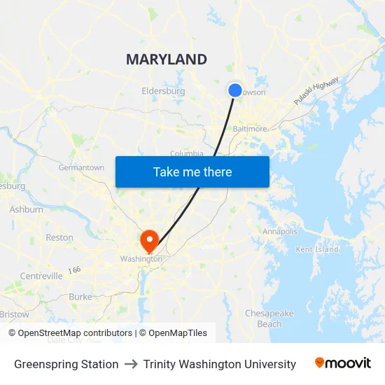 Greenspring Station to Trinity Washington University map