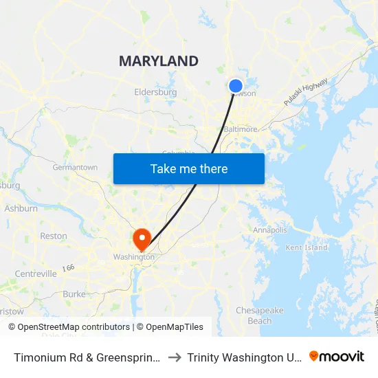 Timonium Rd & Greenspring Dr FS Eb to Trinity Washington University map